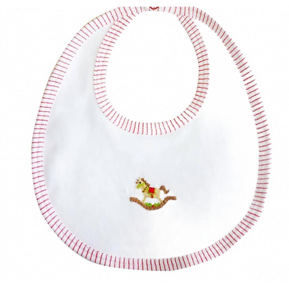 NEW BABY THREADS baby boys rocking horse bib in white/red